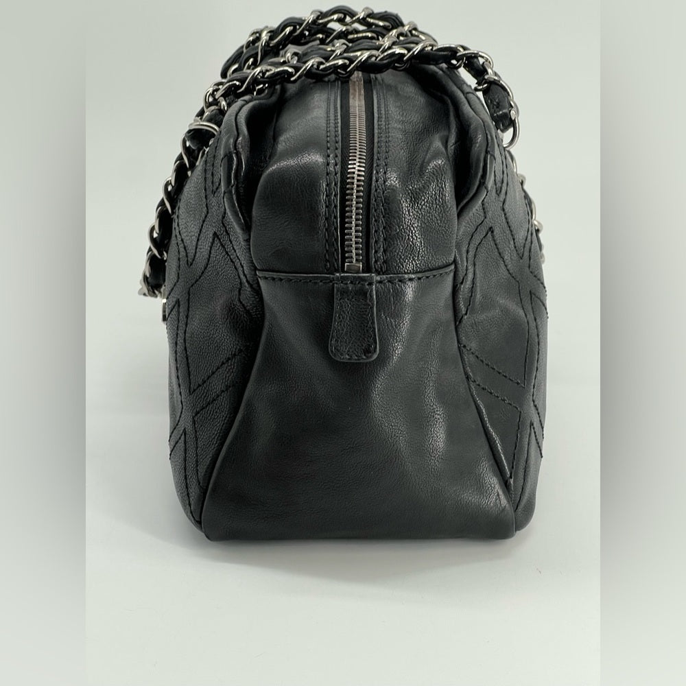 Chanel Stitch Bowler Crafted Black Calfskin Leather Shoulder Bag