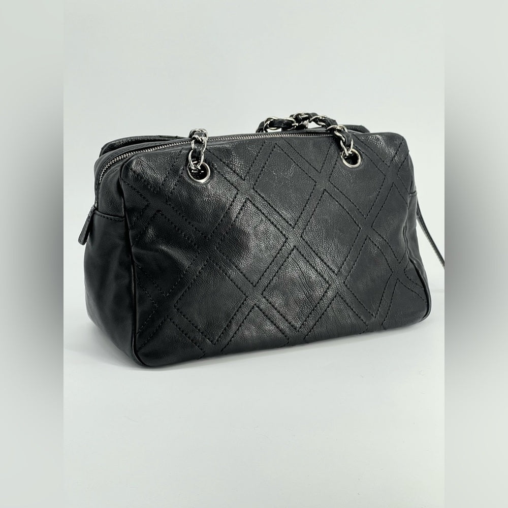 Chanel Stitch Bowler Crafted Black Calfskin Leather Shoulder Bag