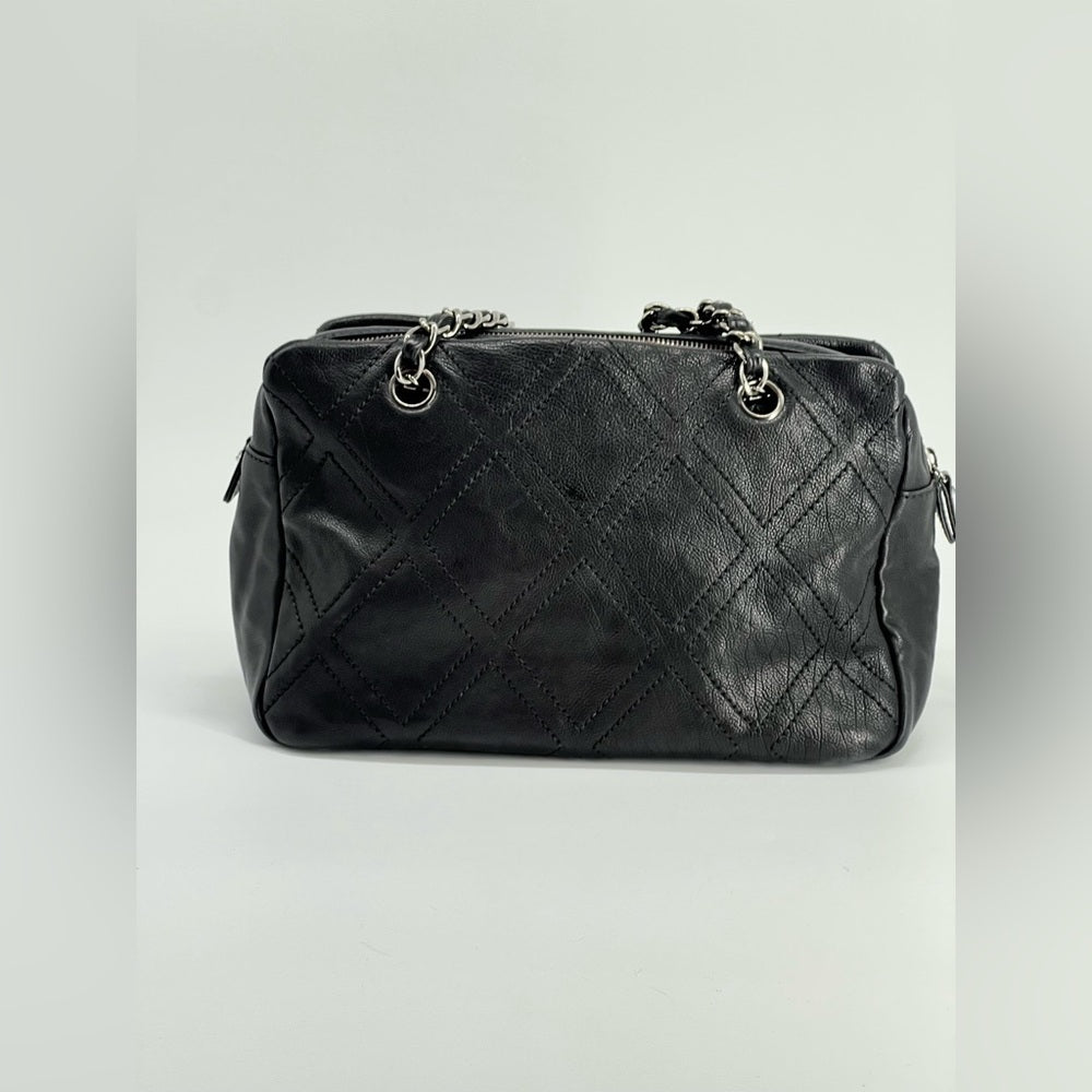 Chanel Stitch Bowler Crafted Black Calfskin Leather Shoulder Bag