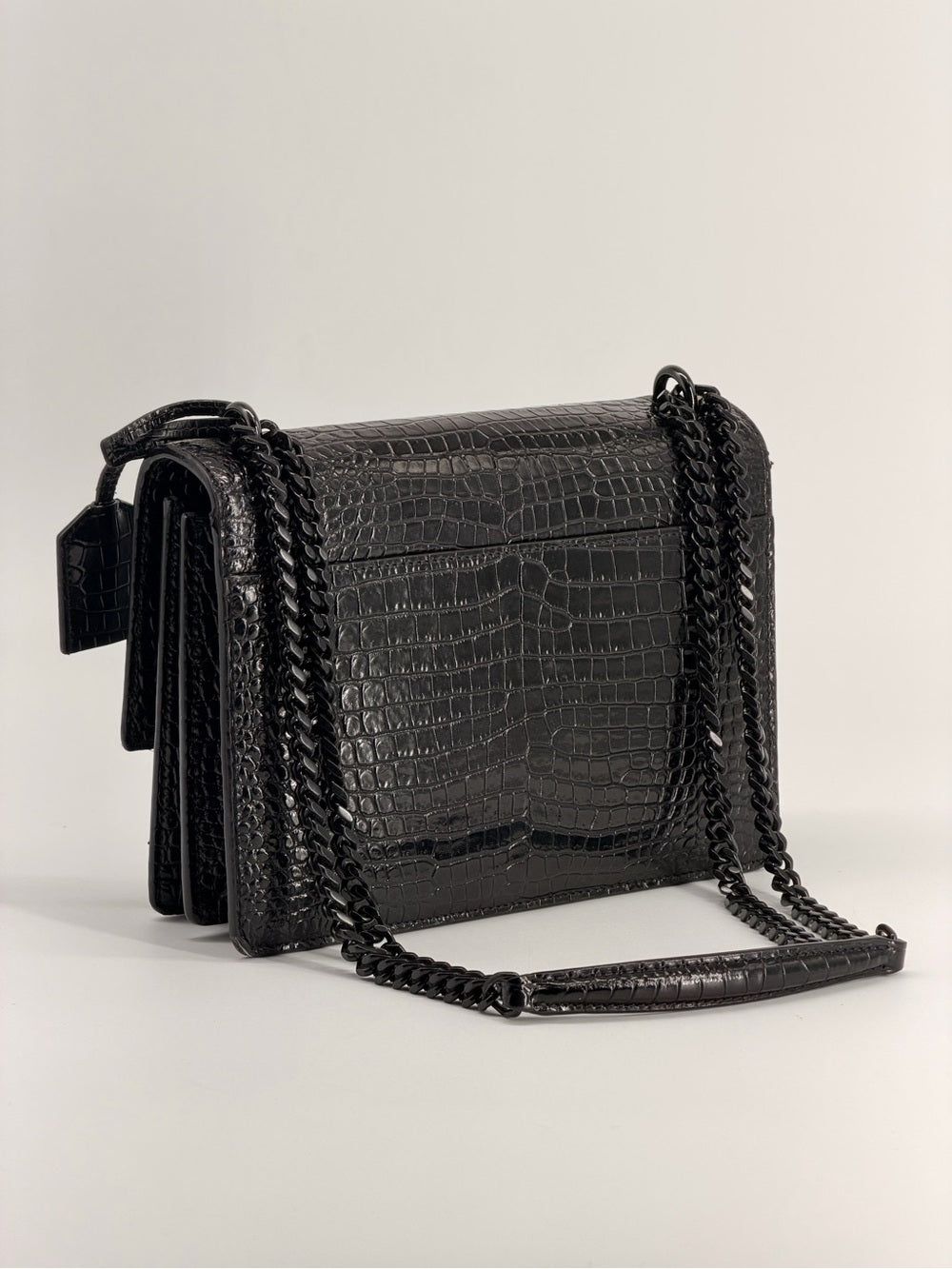 SAINT LAURENT Calfskin Crocodile Embossed Medium Monogram Sunset Black
