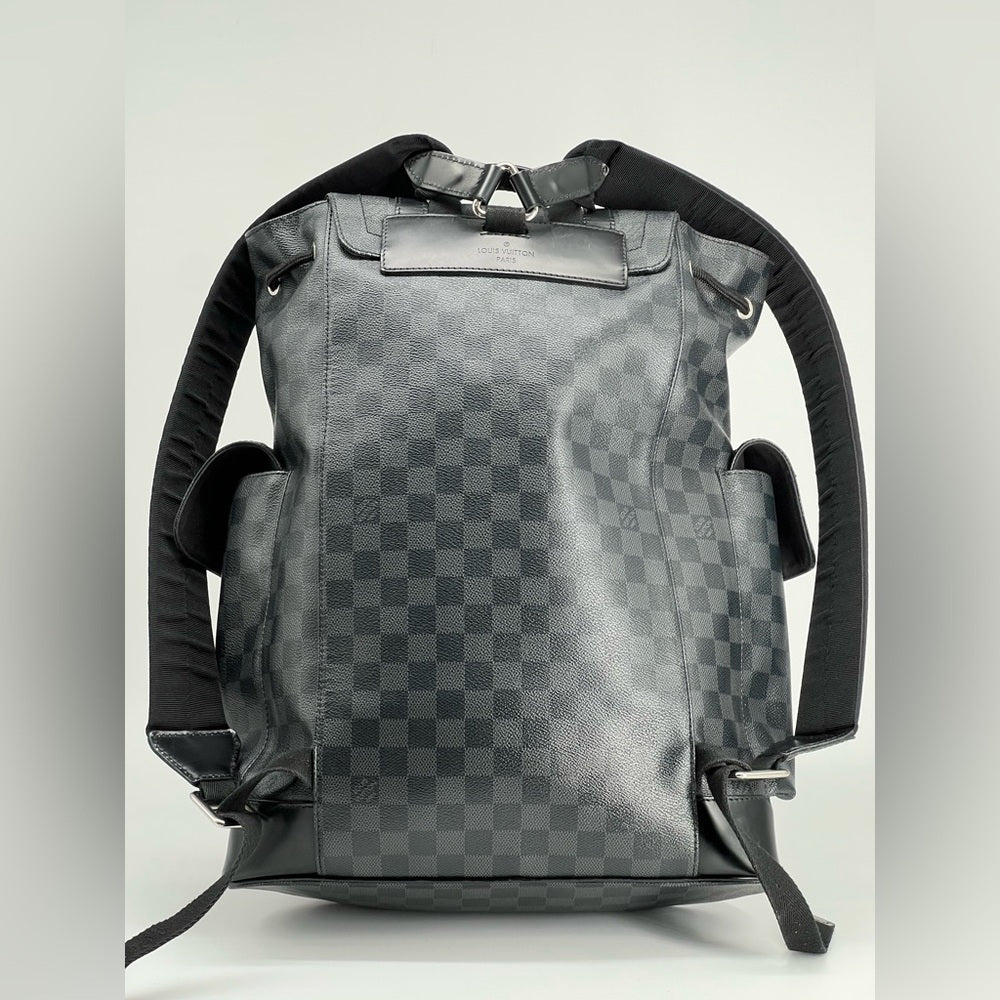 Louis Vuitton Christopher Damier Graphite Monogram Canvas Black Leather Backpack