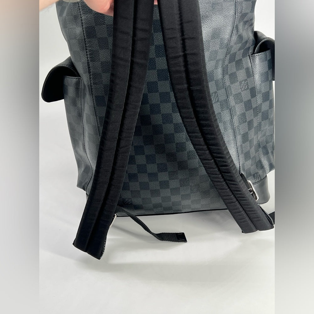 Louis Vuitton Christopher Damier Graphite Monogram Canvas Black Leather Backpack