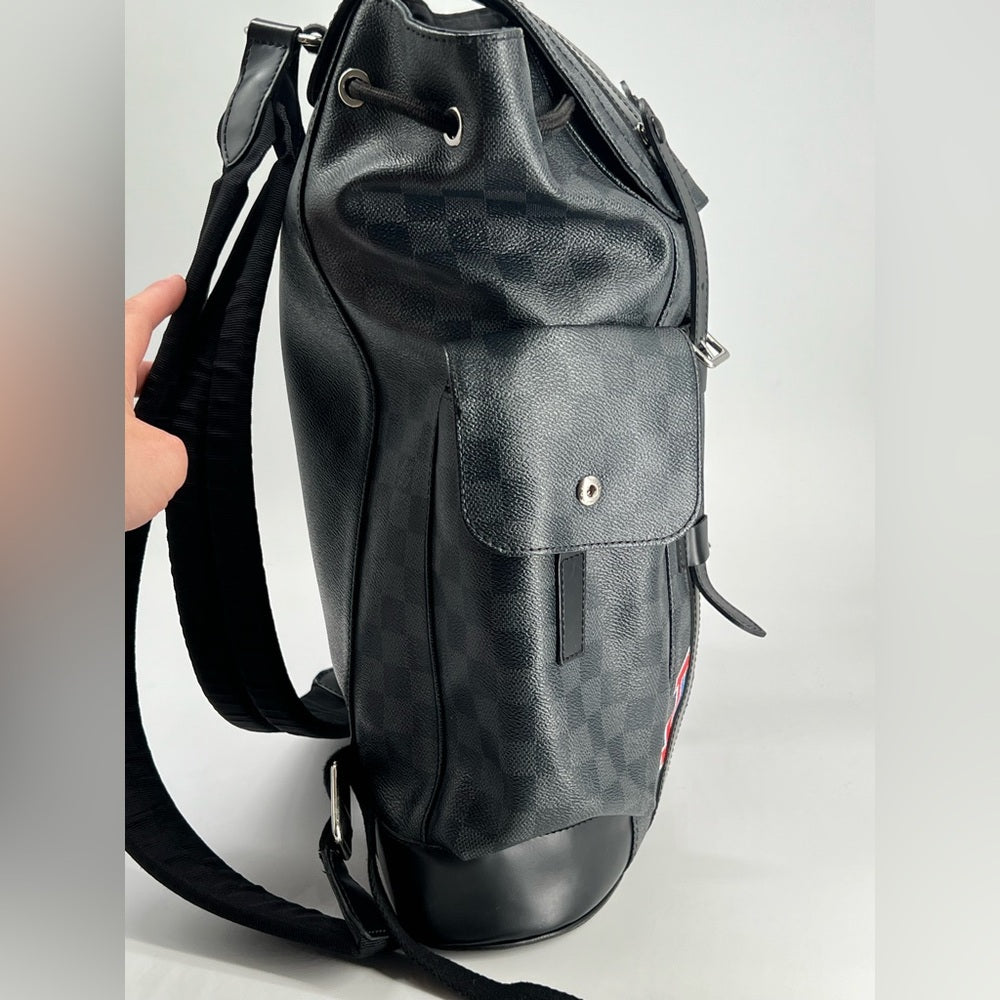 Louis Vuitton Christopher Damier Graphite Monogram Canvas Black Leather Backpack