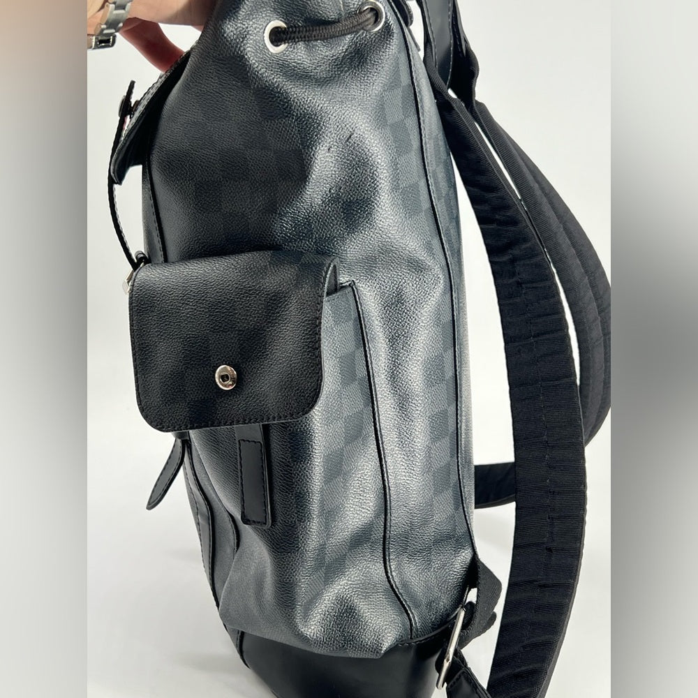 Louis Vuitton Christopher Damier Graphite Monogram Canvas Black Leather Backpack