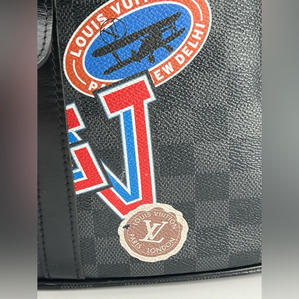 Louis Vuitton Christopher Damier Graphite Monogram Canvas Black Leather Backpack
