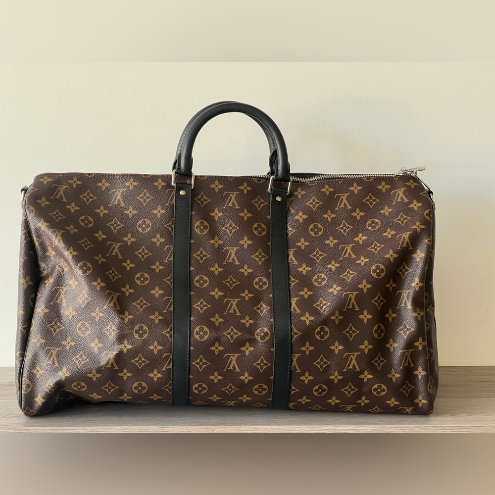 Louis Vuitton Keepall Bandouliere 55 Brown Monogram Macassar Canvas Duffel Bag