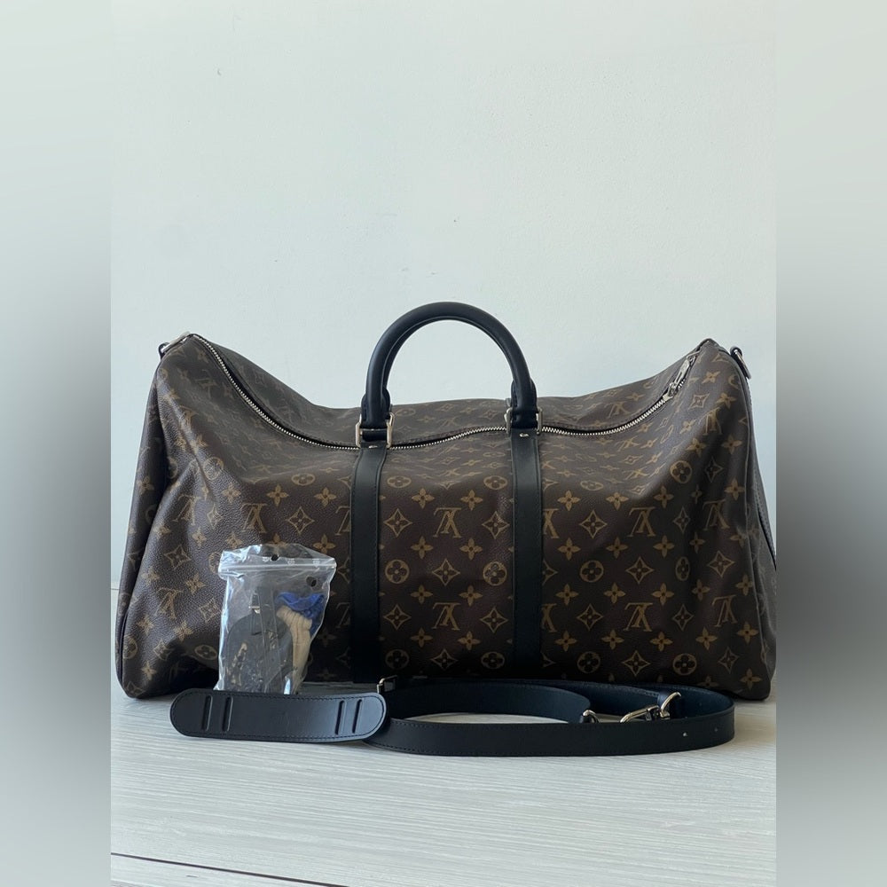 Louis Vuitton Keepall Bandouliere 55 Brown Monogram Macassar Canvas Duffel Bag