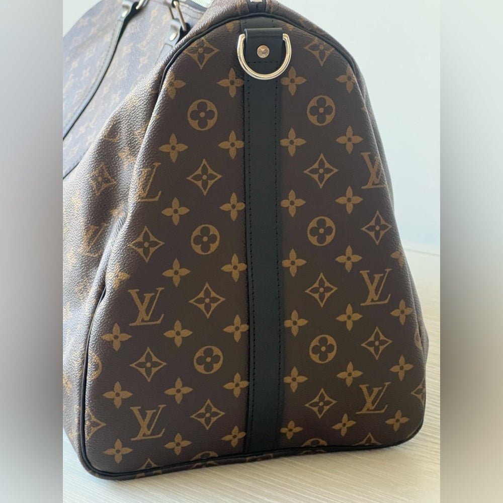 Louis Vuitton Keepall Bandouliere 55 Brown Monogram Macassar Canvas Duffel Bag