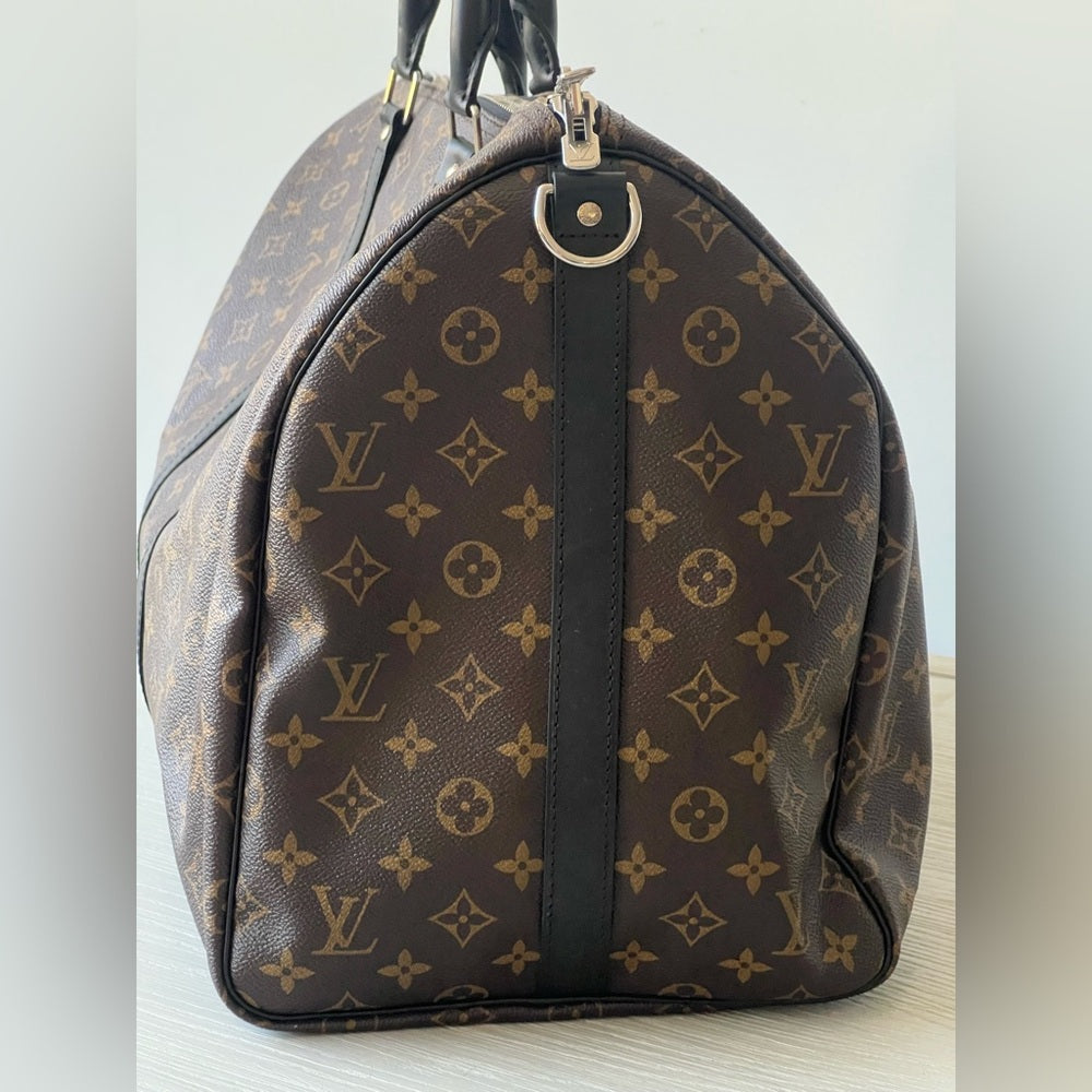 Louis Vuitton Keepall Bandouliere 55 Brown Monogram Macassar Canvas Duffel Bag