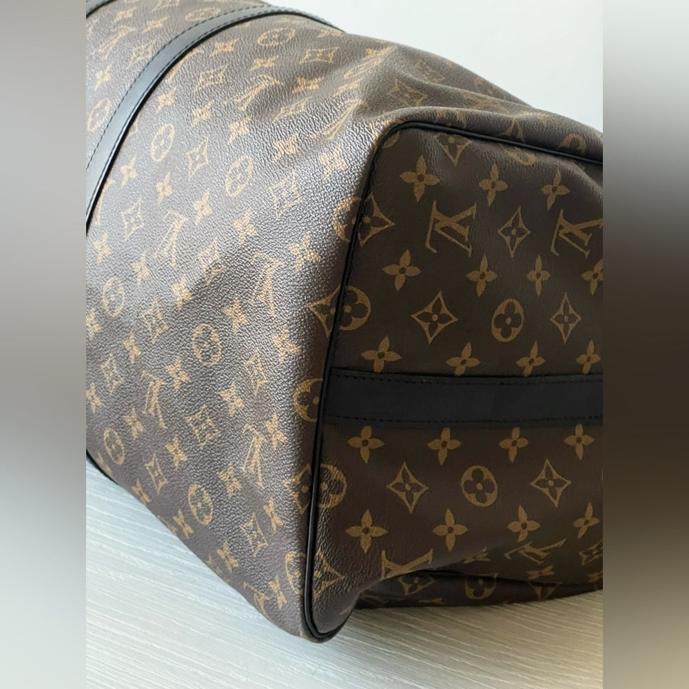 Louis Vuitton Keepall Bandouliere 55 Brown Monogram Macassar Canvas Duffel Bag