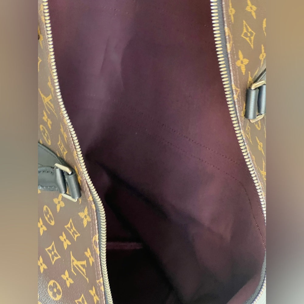 Louis Vuitton Keepall Bandouliere 55 Brown Monogram Macassar Canvas Duffel Bag