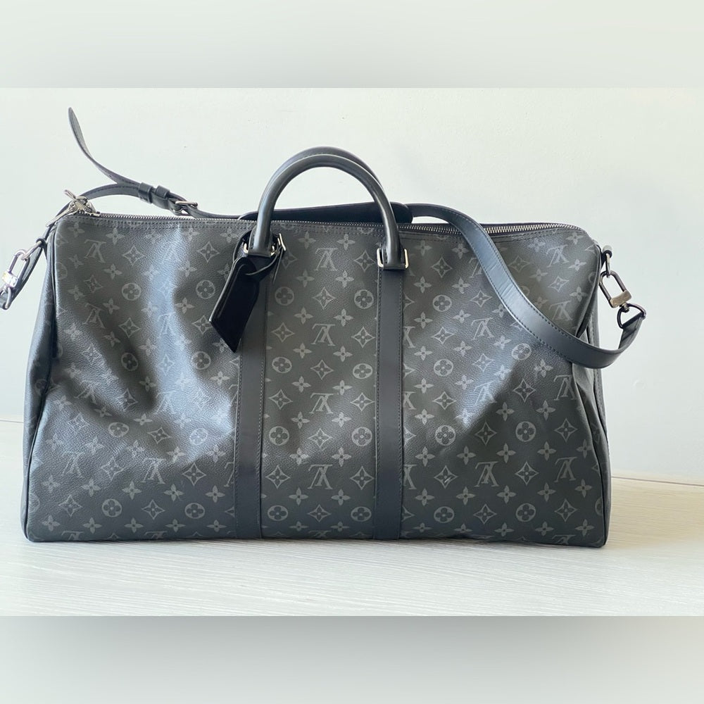 Louis Vuitton Keepall 55 Bandouliere In Monogram Eclipse Leather Duffel Bag