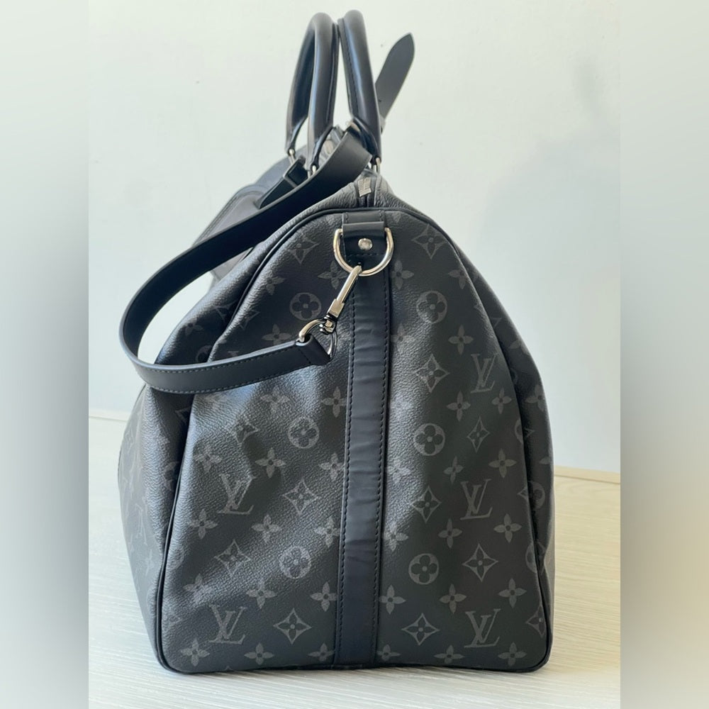 Louis Vuitton Keepall 55 Bandouliere In Monogram Eclipse Leather Duffel Bag