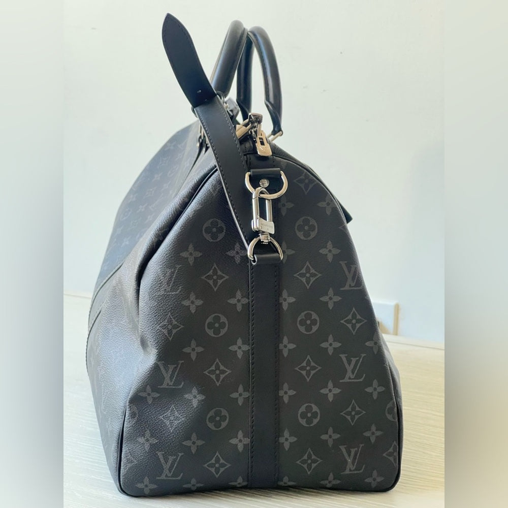 Louis Vuitton Keepall 55 Bandouliere In Monogram Eclipse Leather Duffel Bag