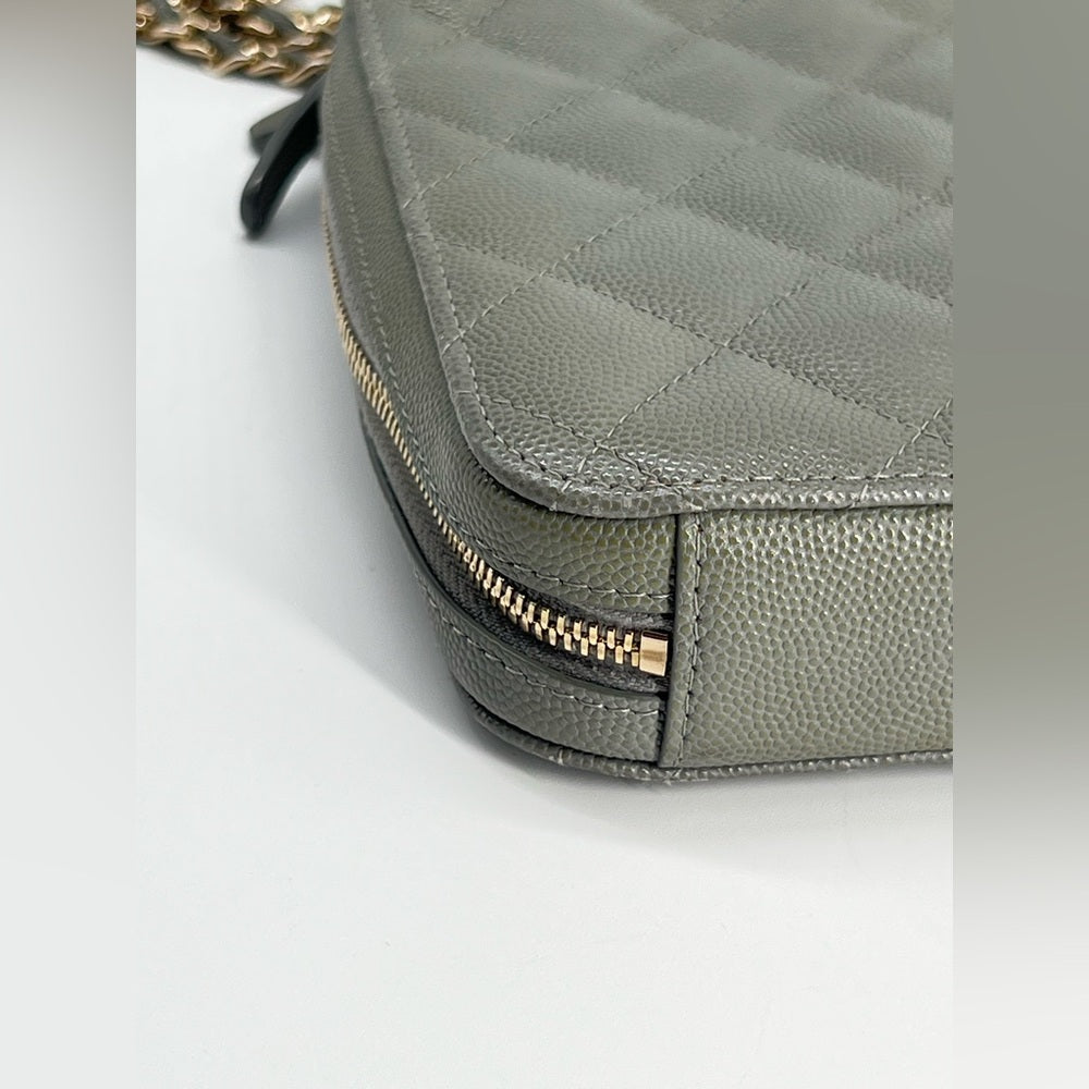CHANEL Phone Holder Quilted Gray Leather Crossbody Chain Bag