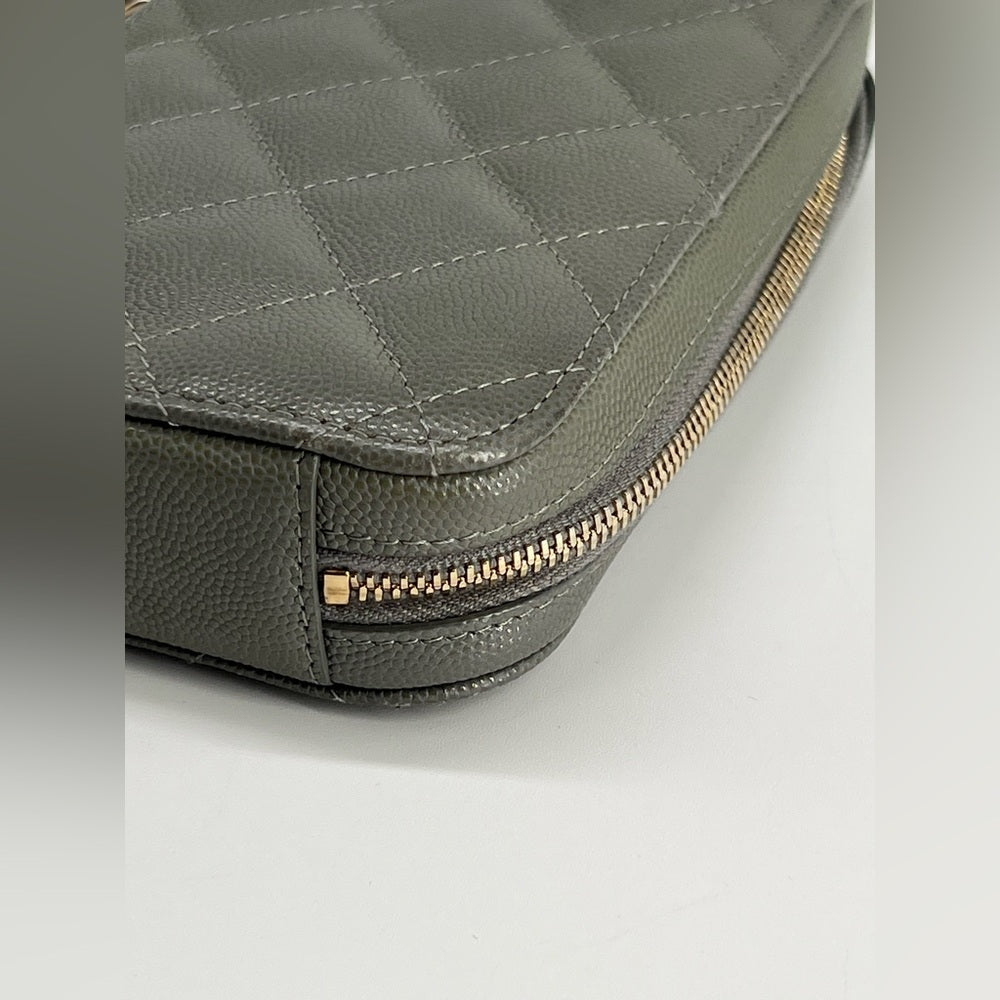 CHANEL Phone Holder Quilted Gray Leather Crossbody Chain Bag