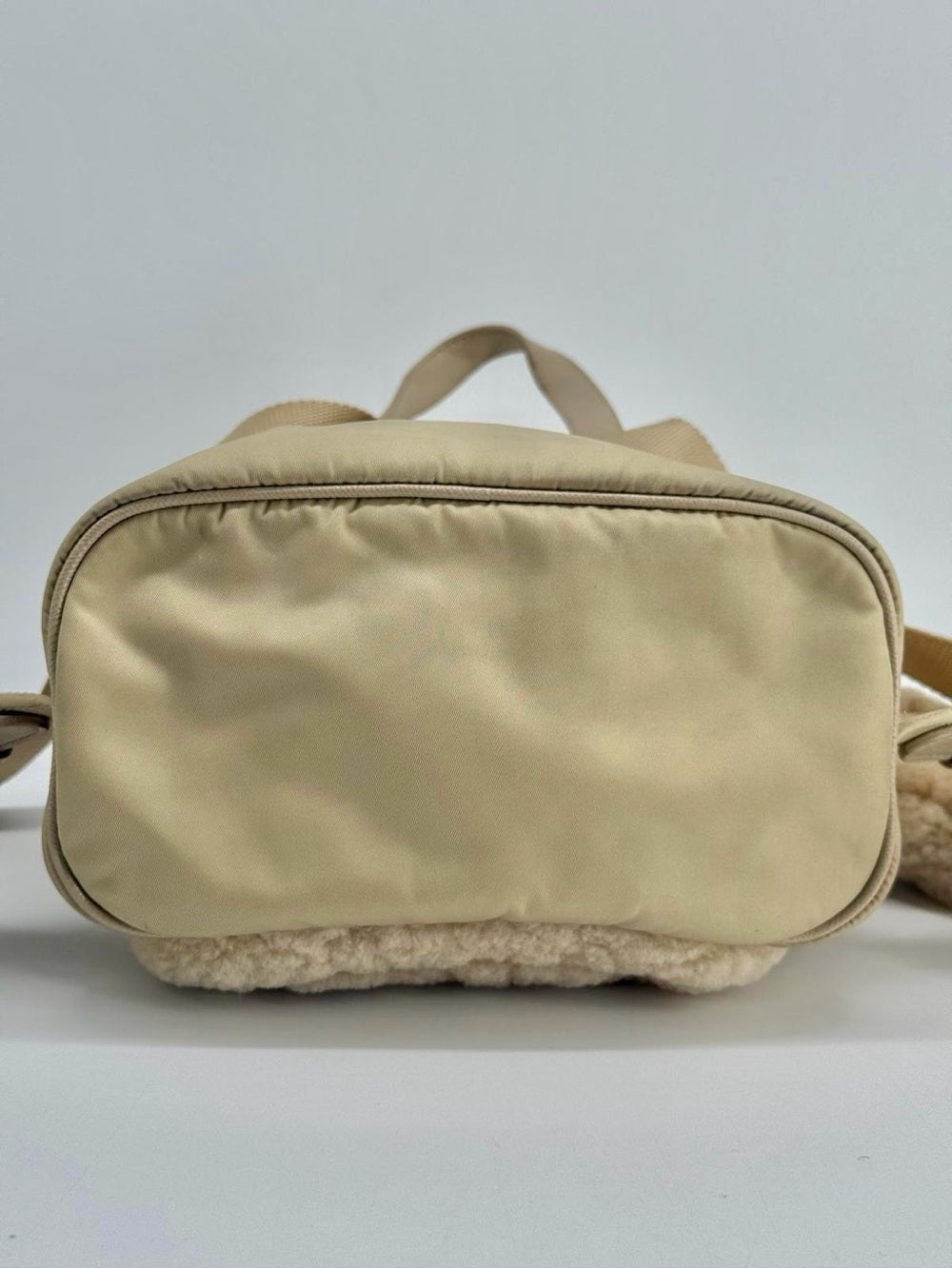 Prada Re-Nylon Shearling Backpack Beige With Pouch