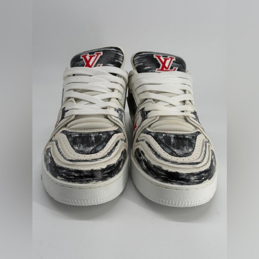 Louis Vuitton Trainer White Black Red Leather Men's Sneakers