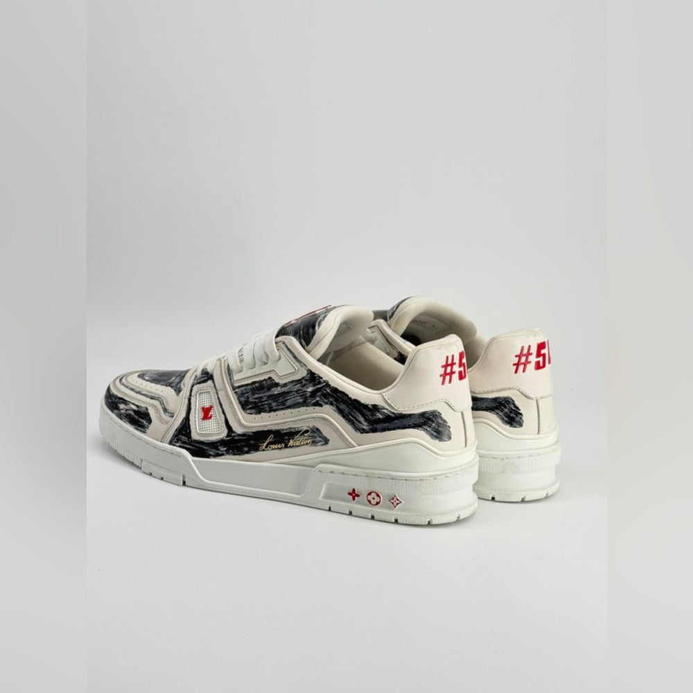Louis Vuitton Trainer White Black Red Leather Men's Sneakers