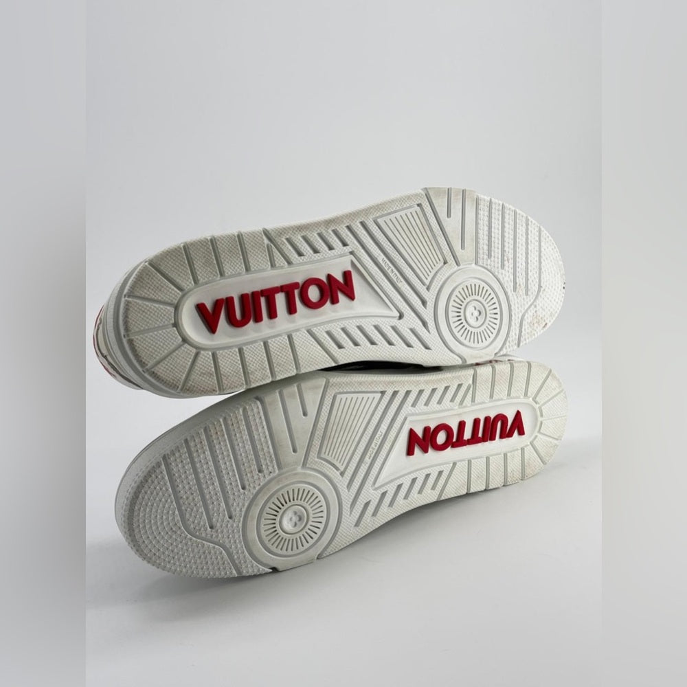 Louis Vuitton Trainer White Black Red Leather Men's Sneakers