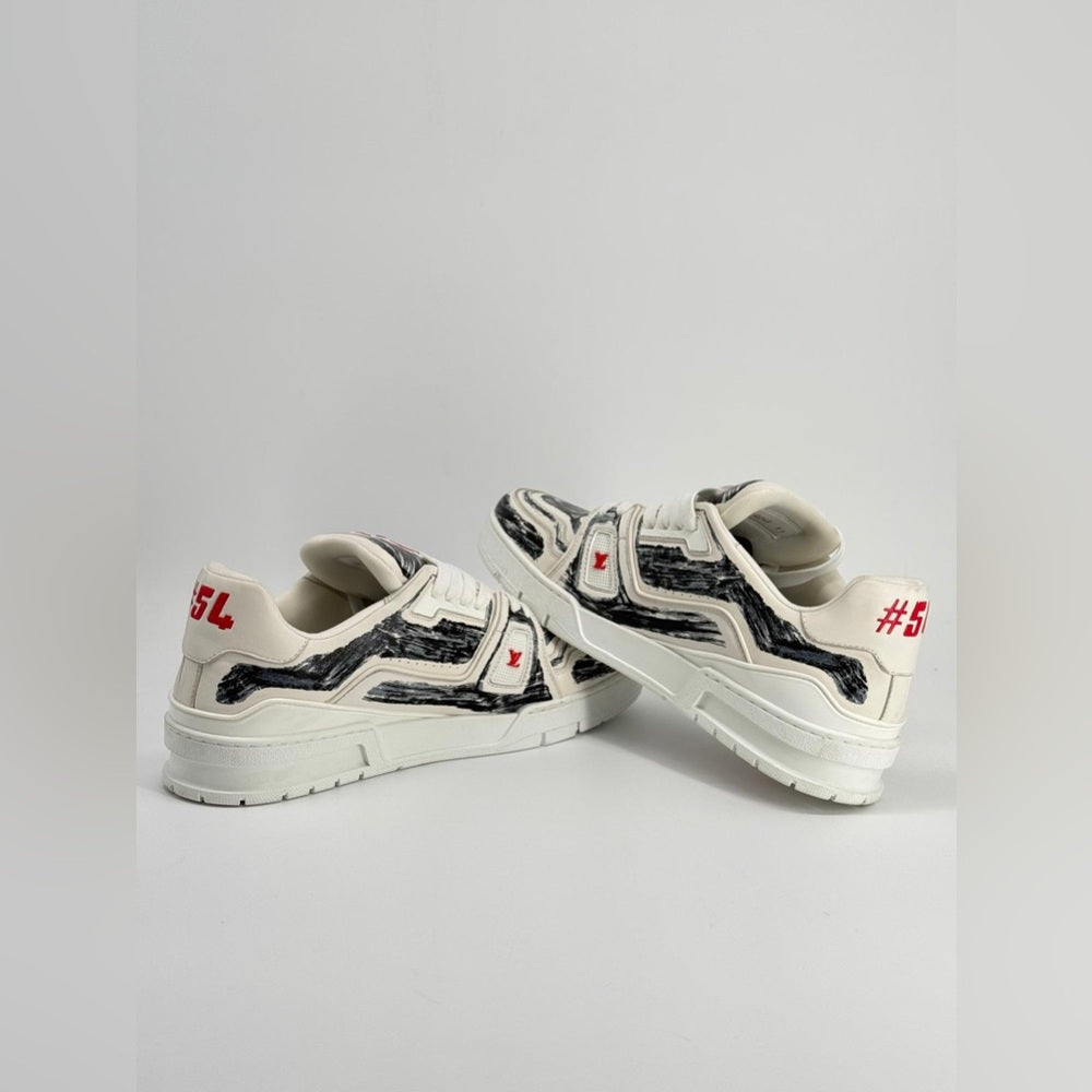 Louis Vuitton Trainer White Black Red Leather Men's Sneakers