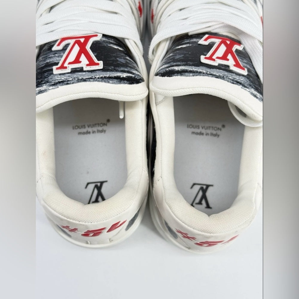 Louis Vuitton Trainer White Black Red Leather Men's Sneakers