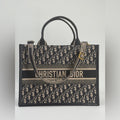 Dior Medium Book Tote Blue Dior Oblique Embroidery and Calfskin Handbag