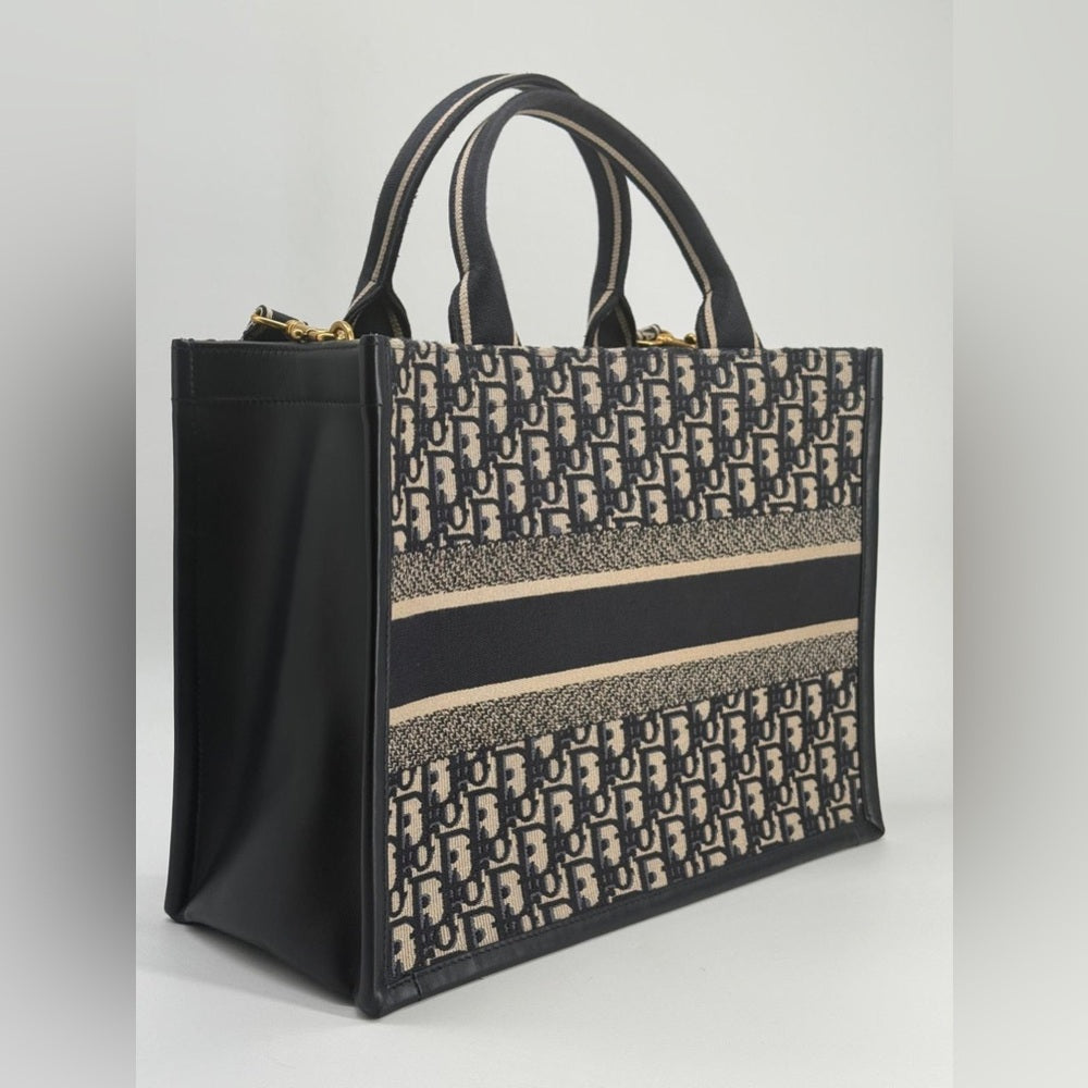 Dior Medium Book Tote Blue Dior Oblique Embroidery and Calfskin Handbag