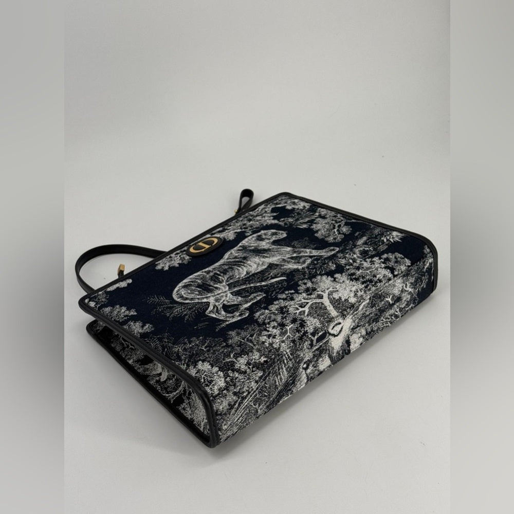 Dior Montaigne Dea Pouch/Clutch In Navy Blue Fabric And Leather