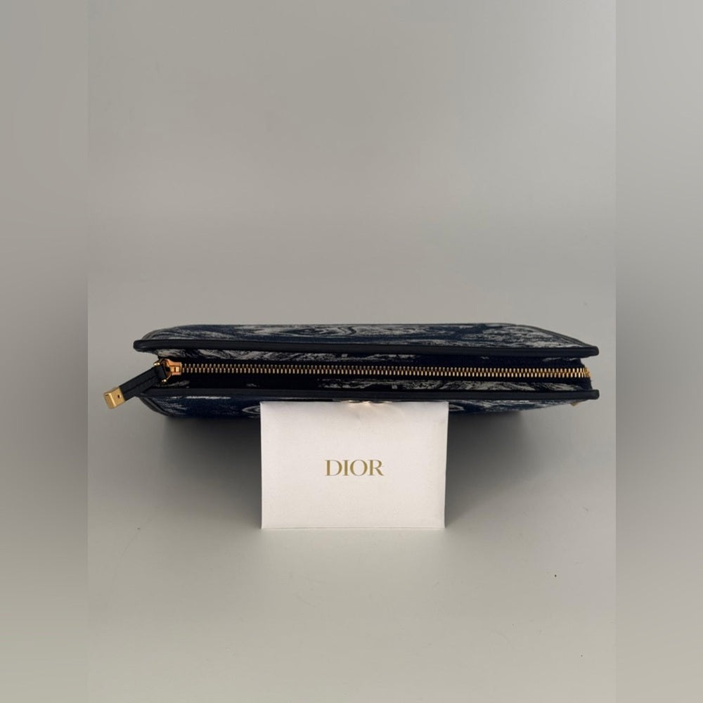 Dior Montaigne Dea Pouch/Clutch In Navy Blue Fabric And Leather