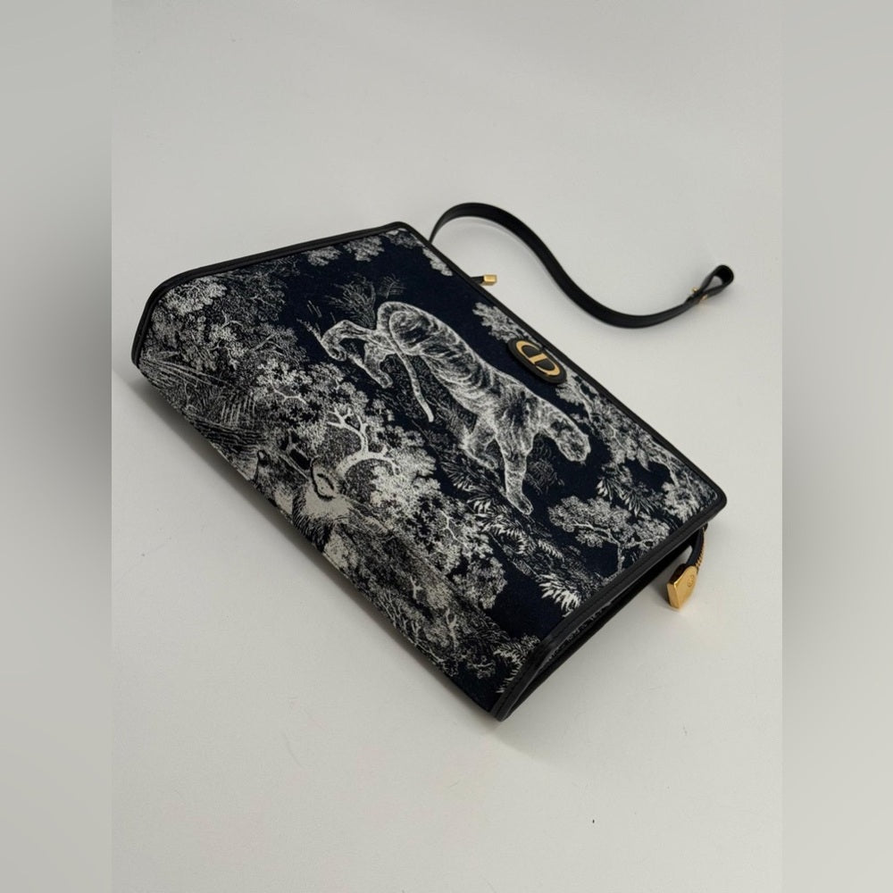 Dior Montaigne Dea Pouch/Clutch In Navy Blue Fabric And Leather