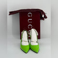 Gucci Signoria Slingback Pumps Green Leather Size 35 1/2