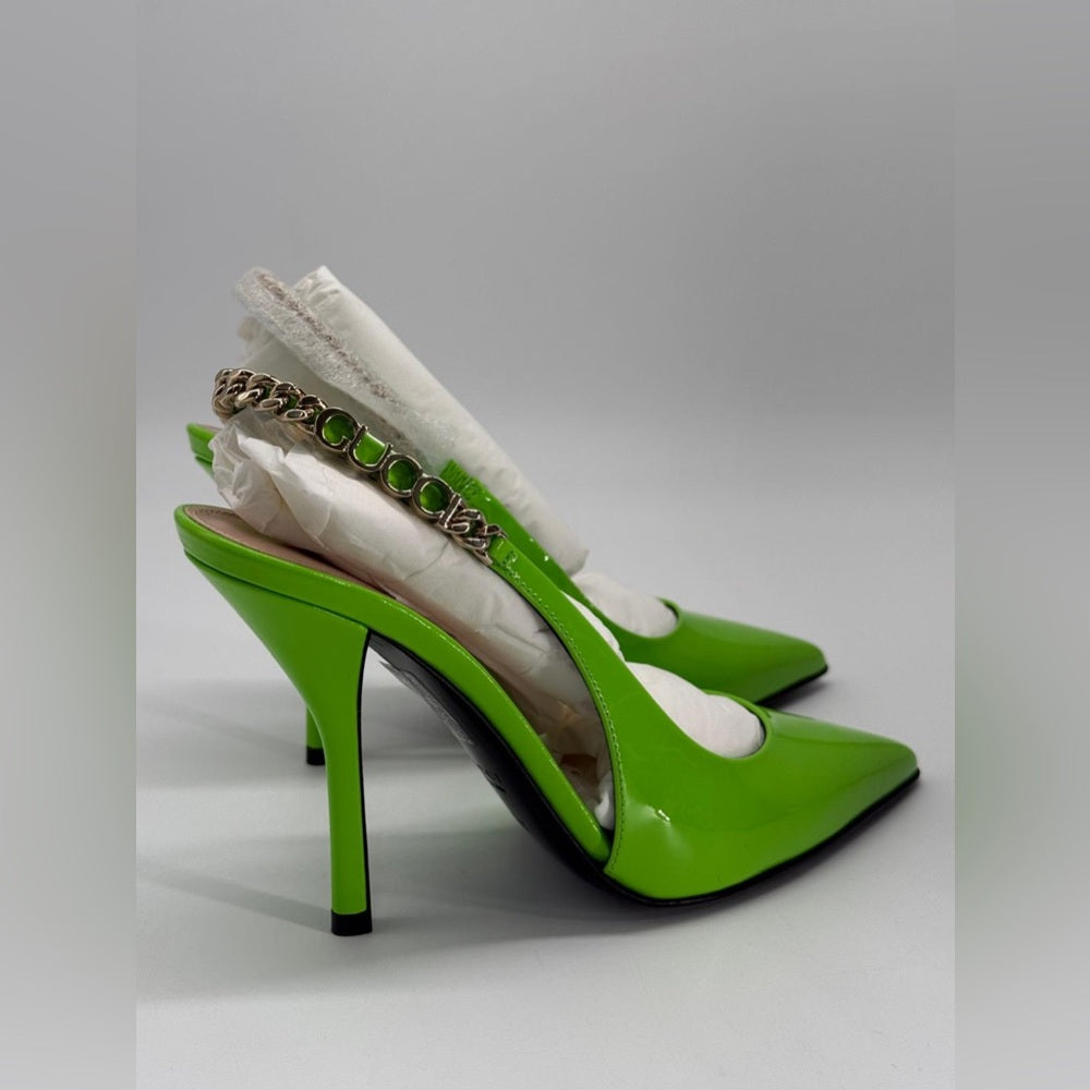 Gucci Signoria Slingback Pumps Green Leather Size 35 1/2