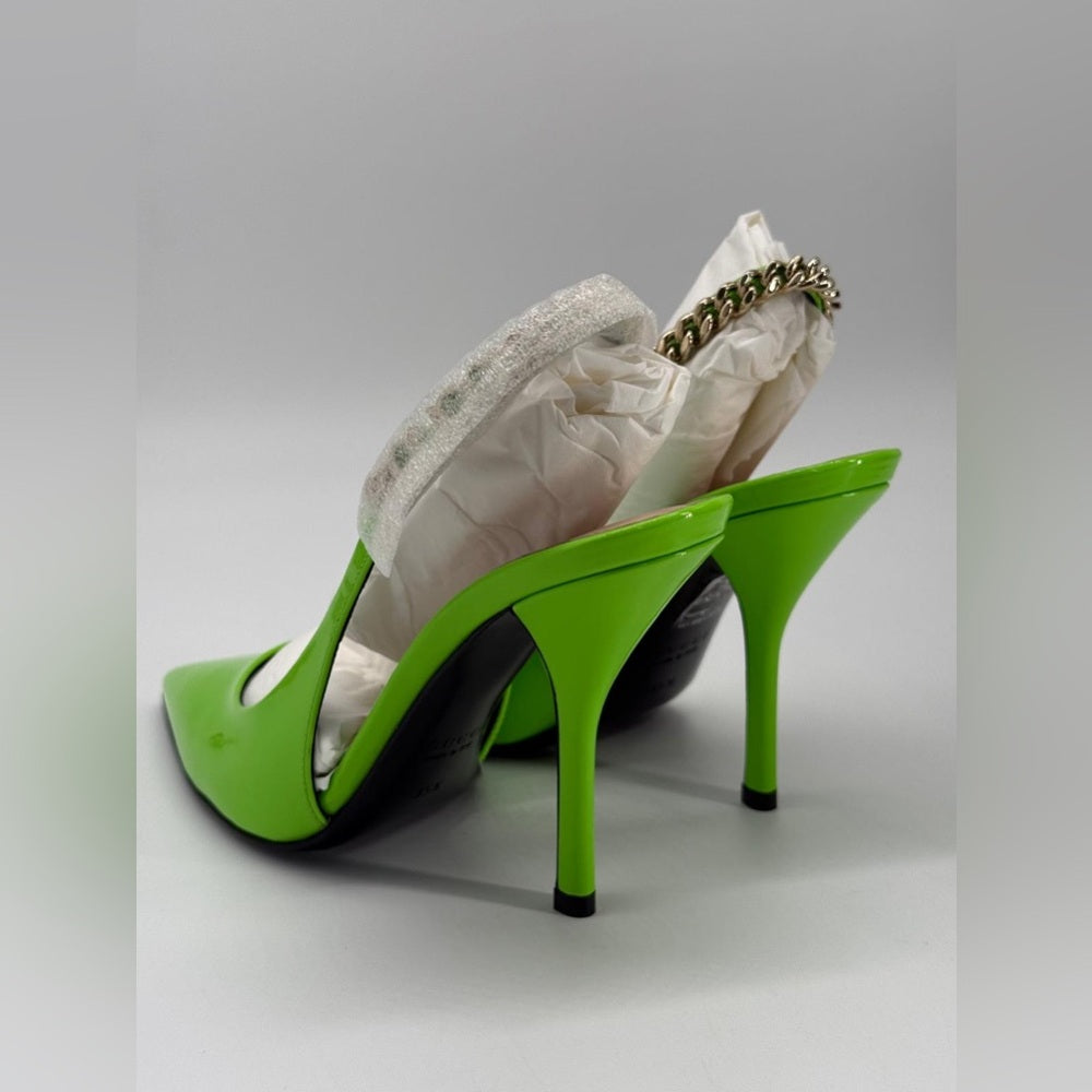 Gucci Signoria Slingback Pumps Green Leather Size 35 1/2