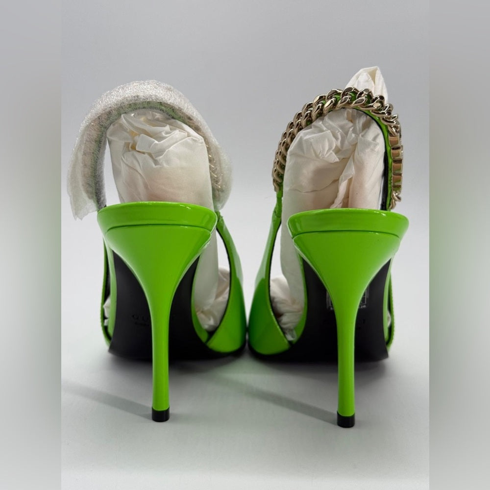 Gucci Signoria Slingback Pumps Green Leather Size 35 1/2