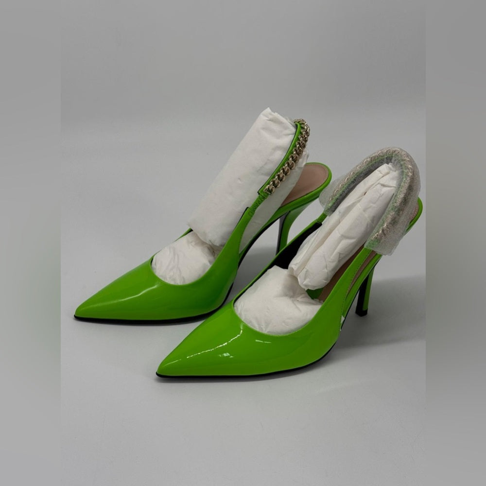 Gucci Signoria Slingback Pumps Green Leather Size 35 1/2