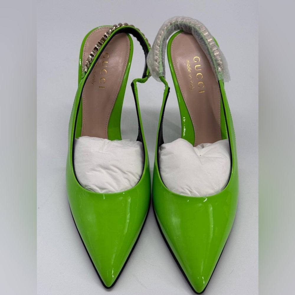 Gucci Signoria Slingback Pumps Green Leather Size 35 1/2