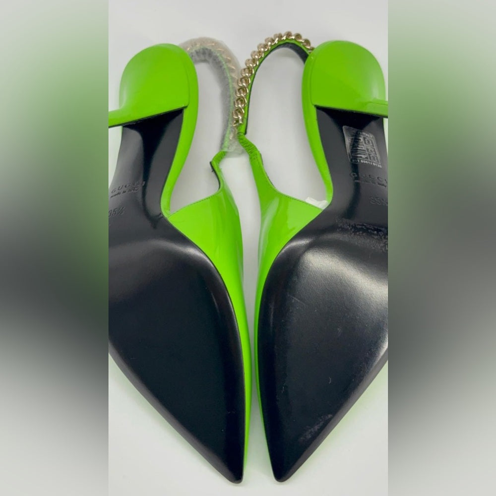 Gucci Signoria Slingback Pumps Green Leather Size 35 1/2