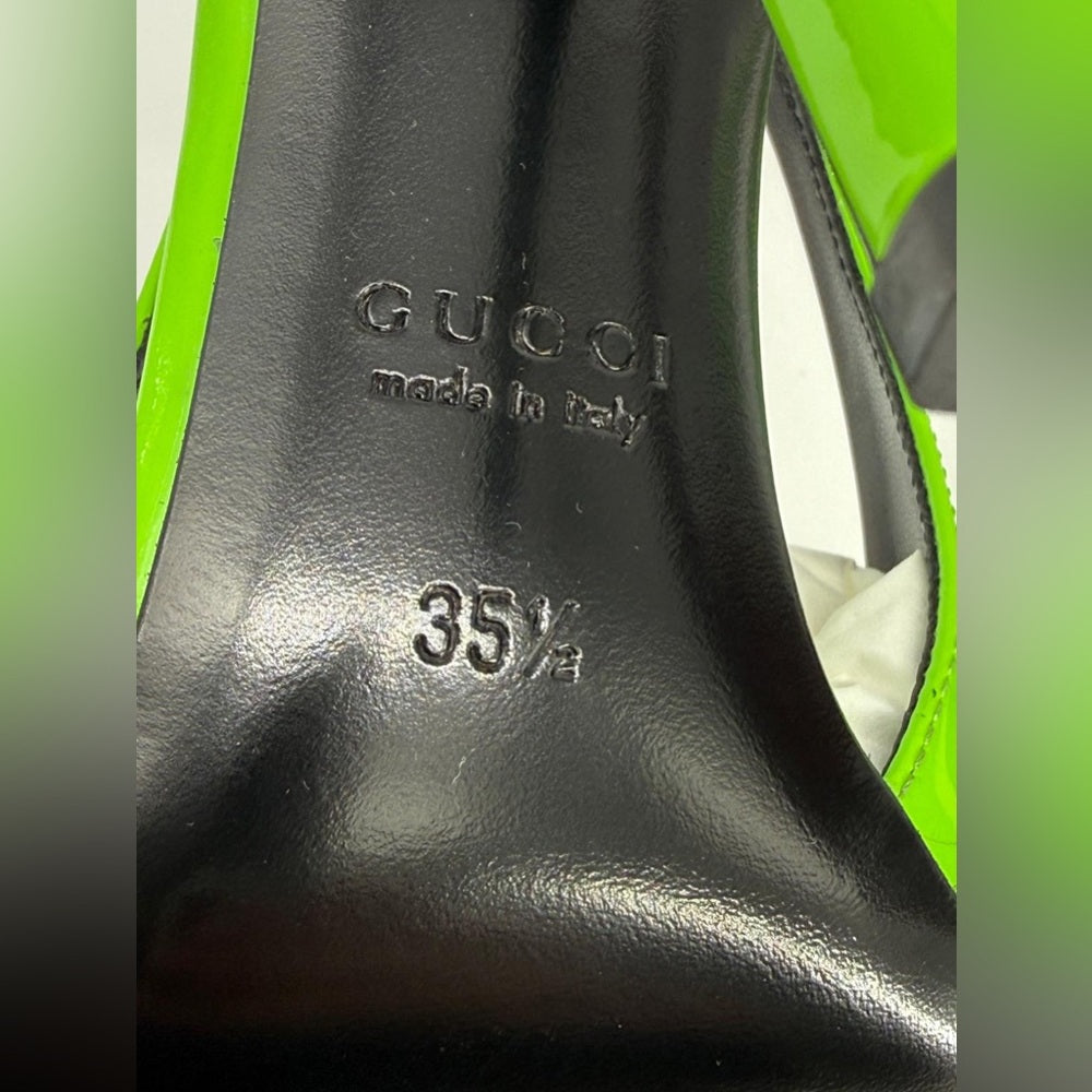 Gucci Signoria Slingback Pumps Green Leather Size 35 1/2