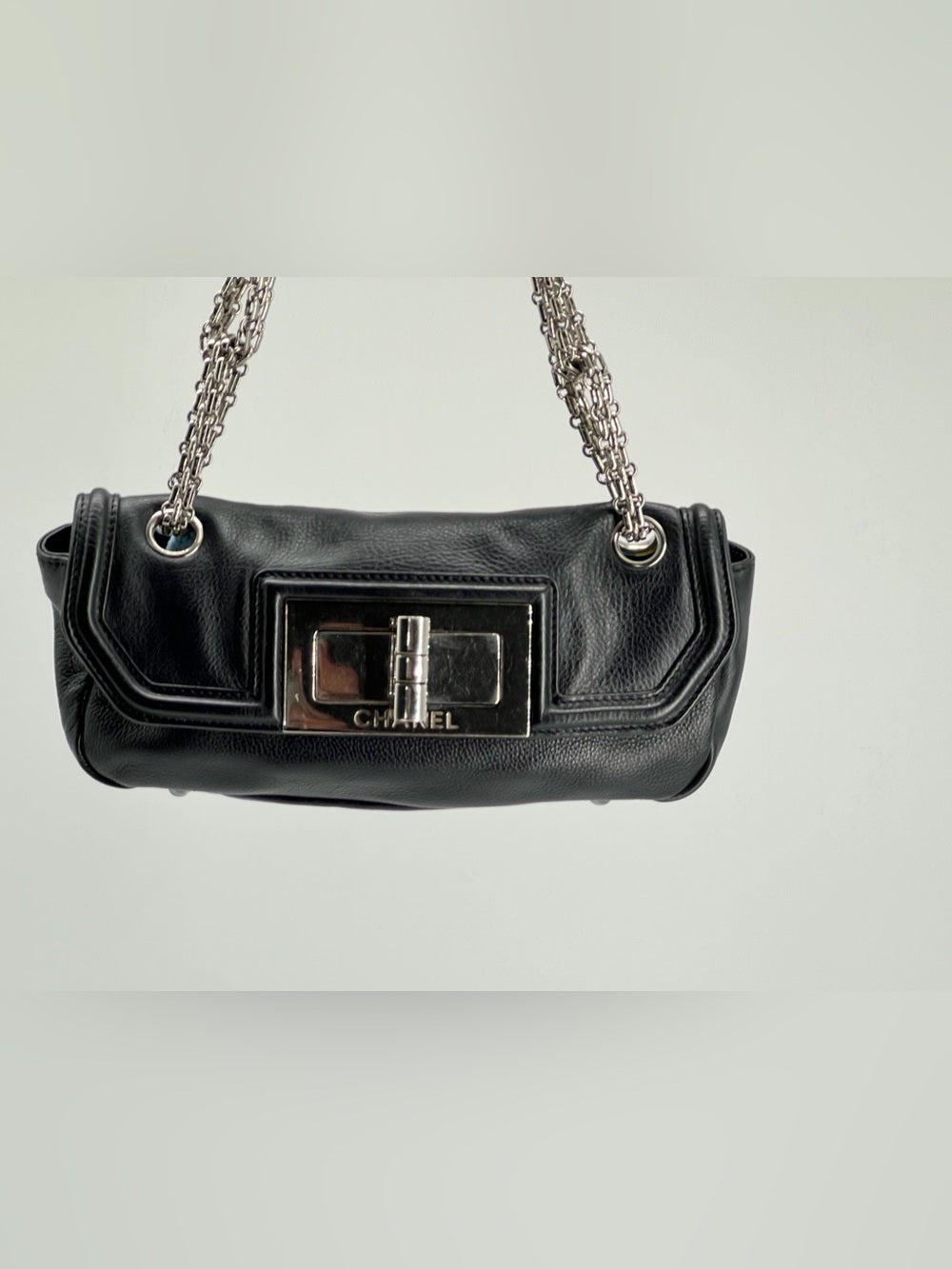 Chanel Mademoiselle Small Black Leather Lock Flap Bag