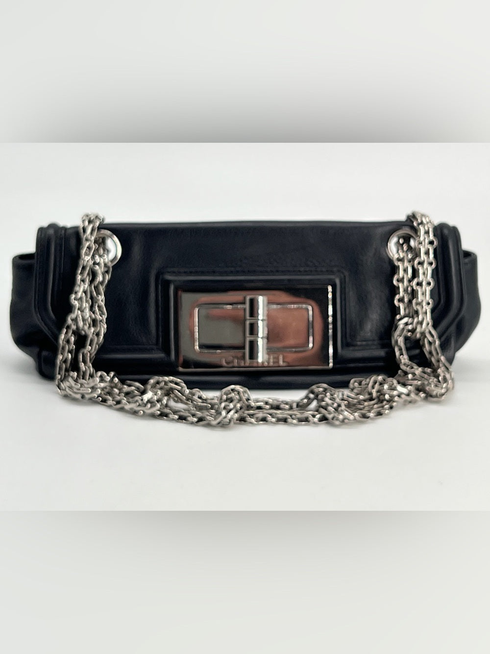 Chanel Mademoiselle Small Black Leather Lock Flap Bag