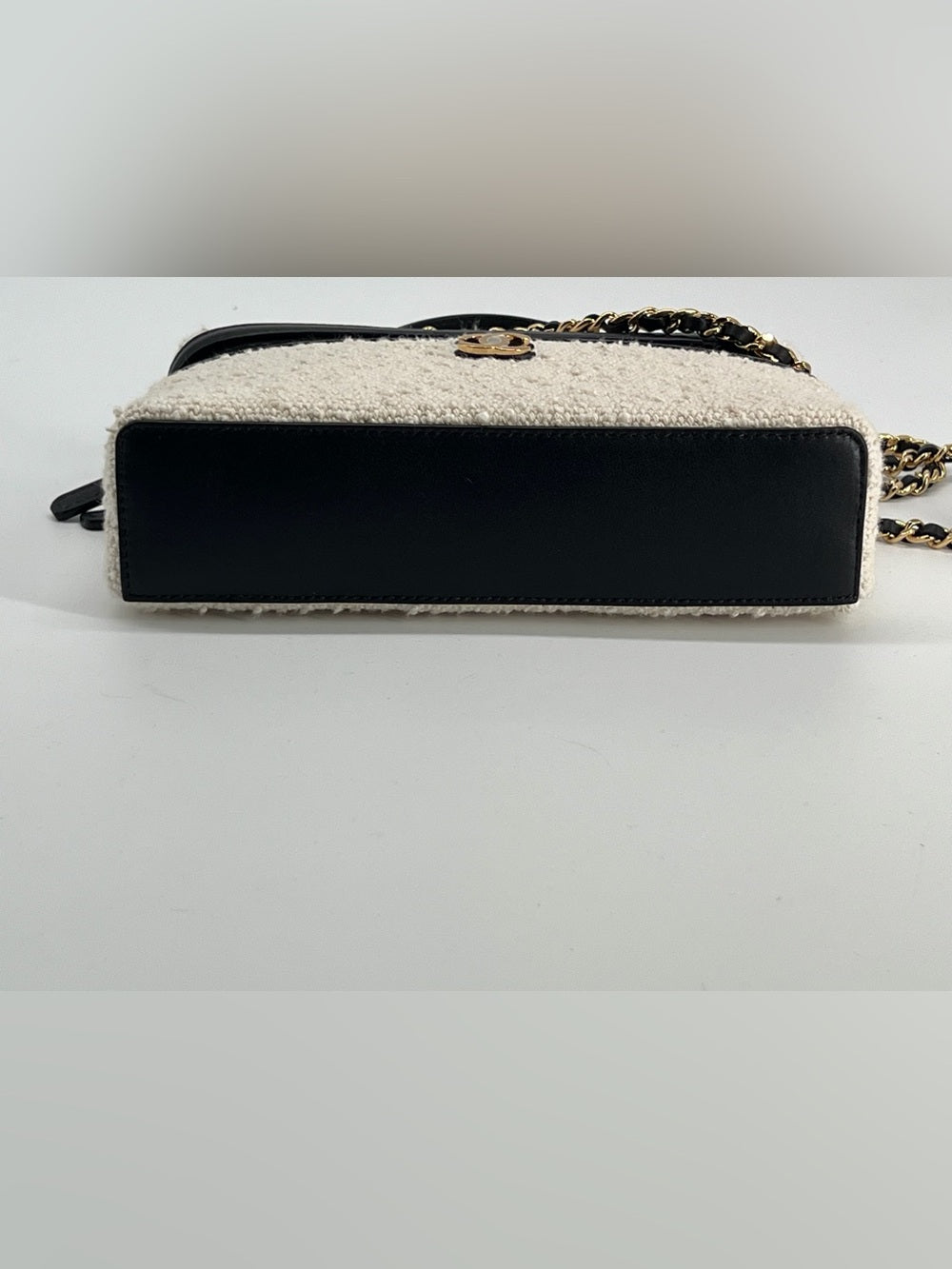 Chanel Coco Beach Top Handle Long Vanity Case in Ecru Tweed and Black Calfskin