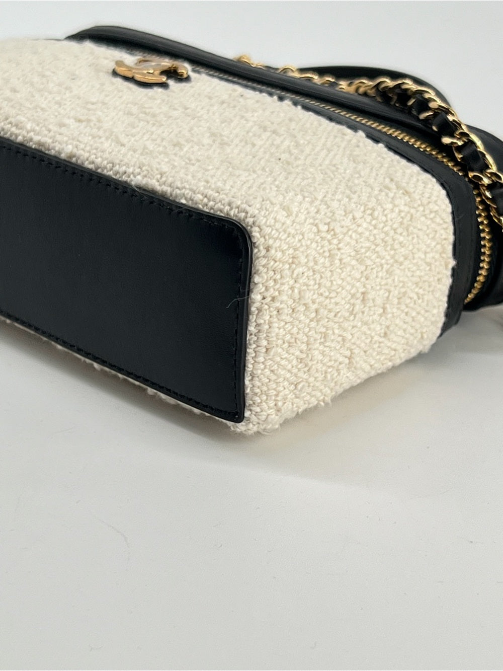 Chanel Coco Beach Top Handle Long Vanity Case in Ecru Tweed and Black Calfskin