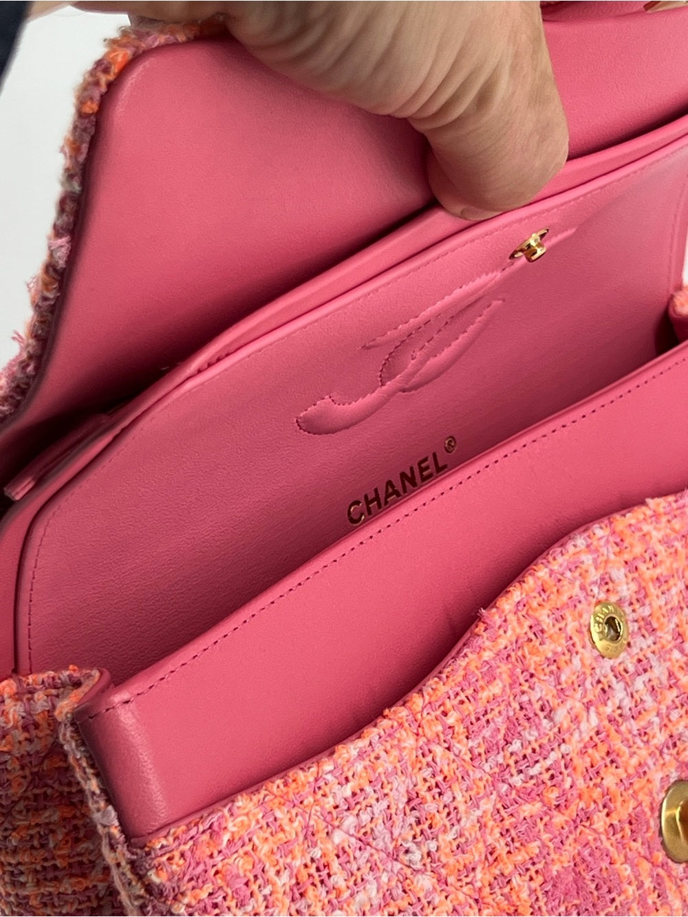 Chanel Classic Medium Tweed Pink Shoulder Bag