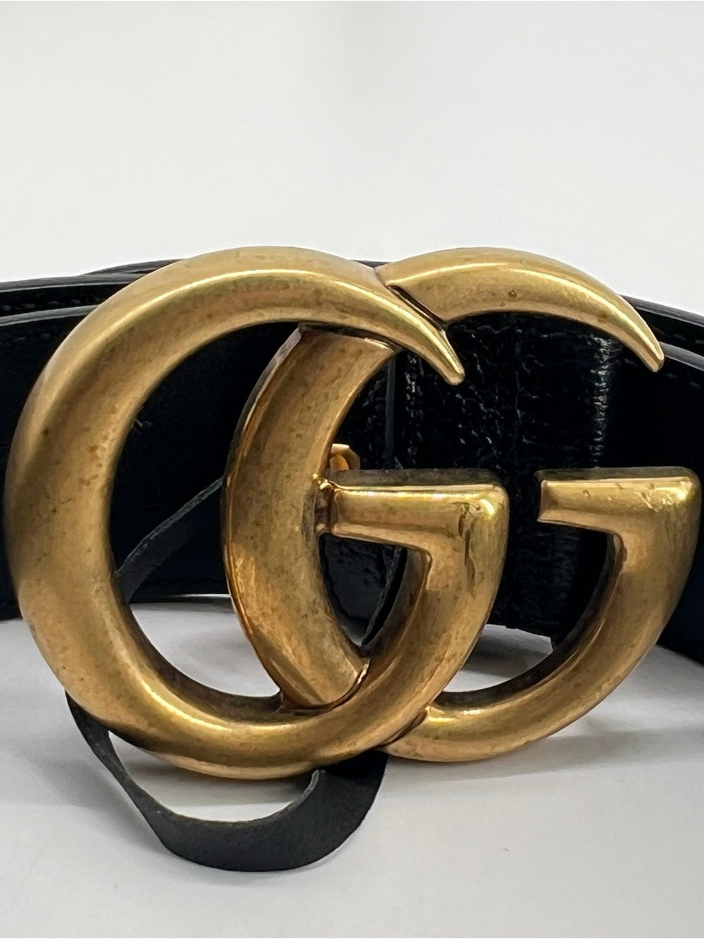 Gucci Double G Black Leather Belt with Gold Buckle