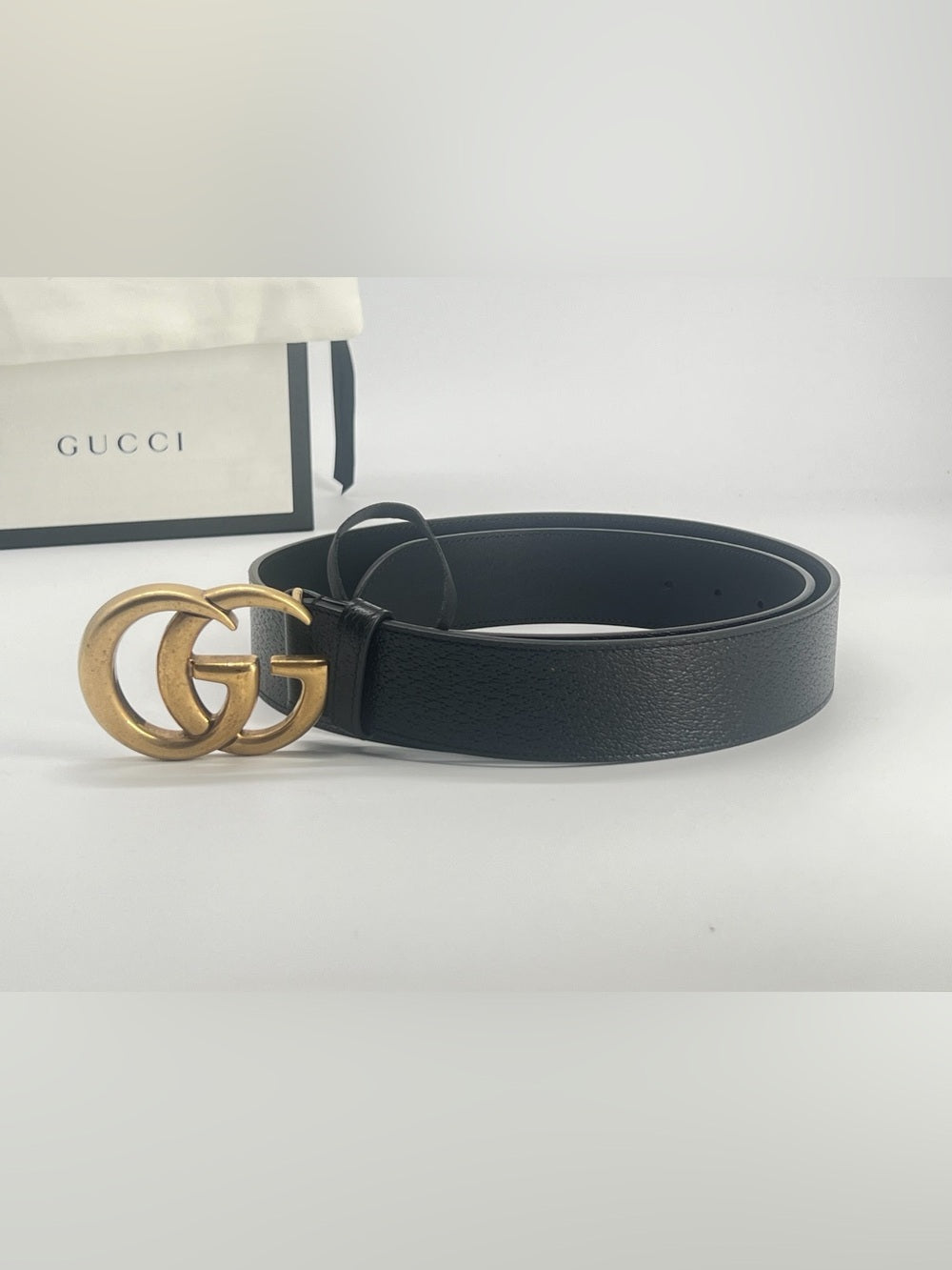 Gucci Double G Black Leather Belt with Gold Buckle