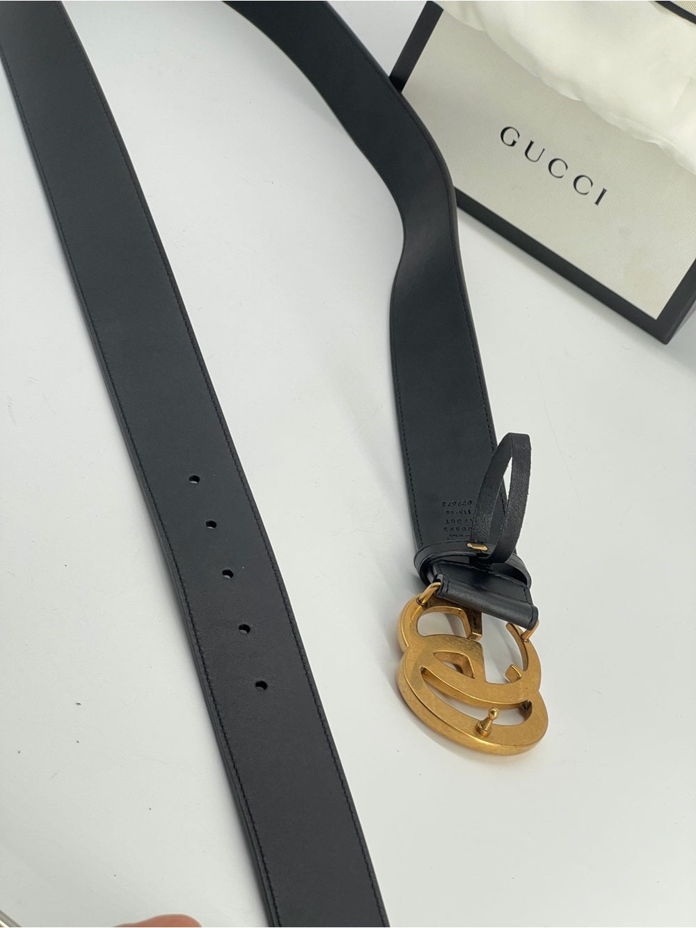 Gucci GG Marmont Belt Black Leather Gold Double G Buckle