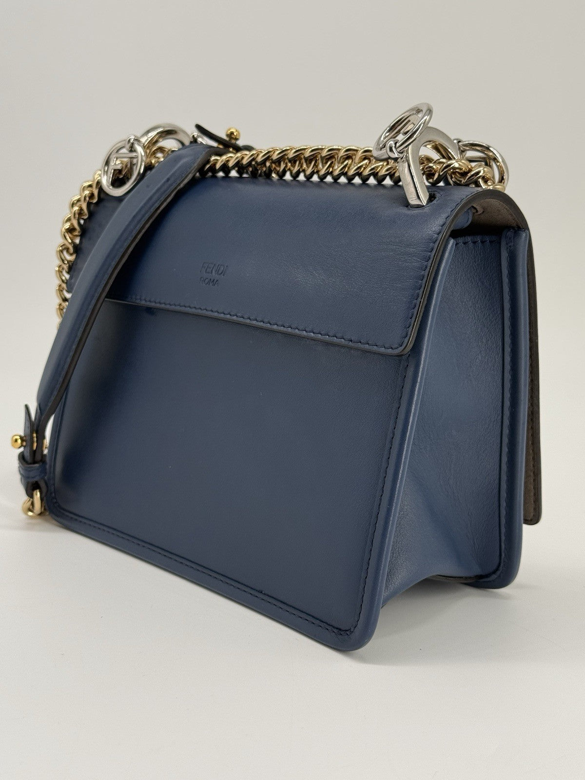 Fendi Kan I Blue Leather Shoulder Bag — view 4