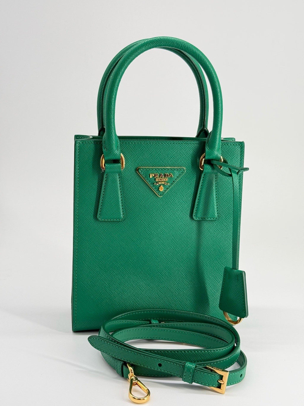 Prada Enameled Saffiano Satchel Mini Bag Metal Triangle — view 1