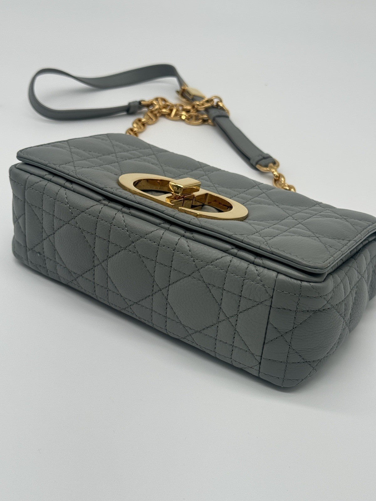 Dior Small Caro Bag Stone Gray Cannage Calfskin Leather Shoulder Bag — view 6